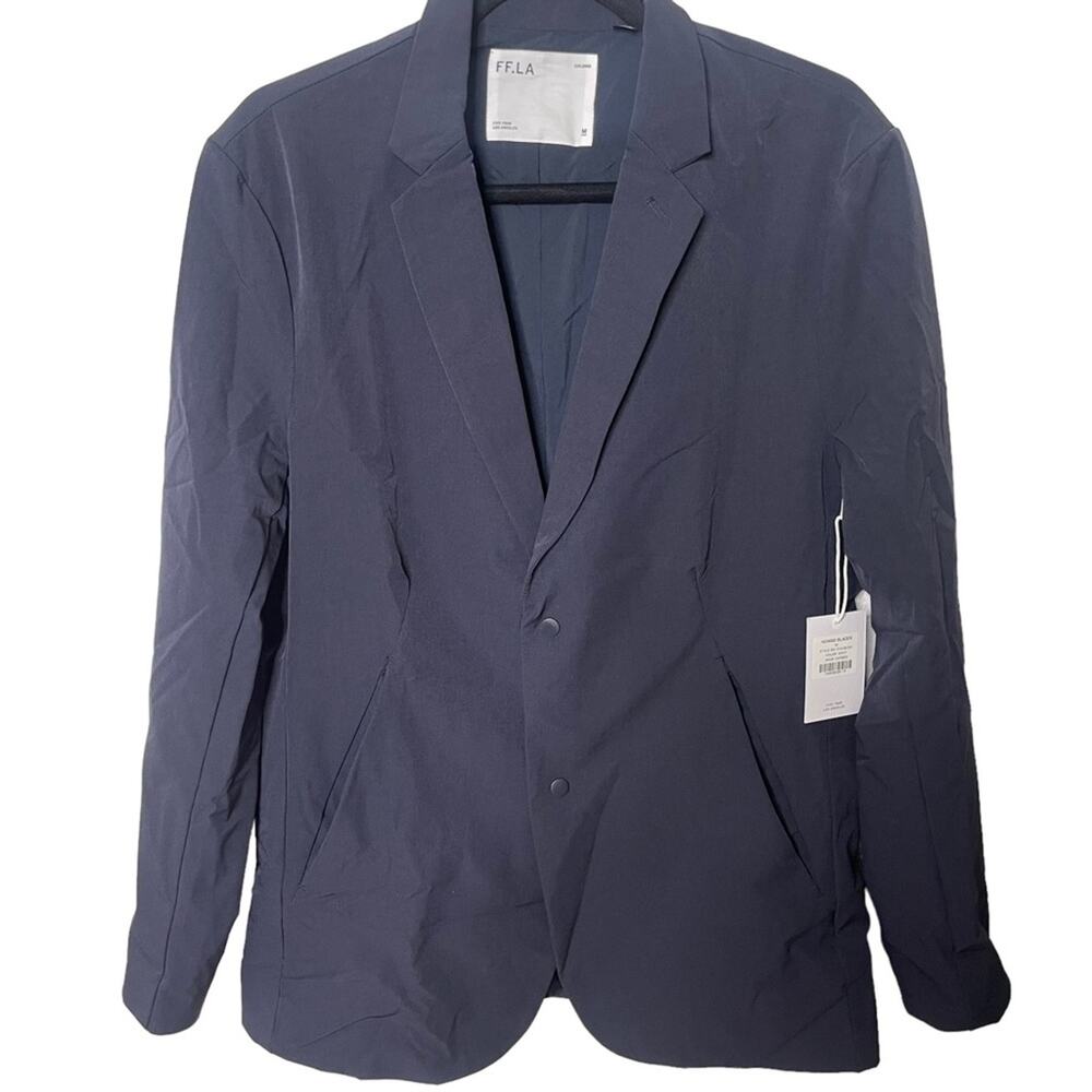 NWT Five Four Nomad Blazer In Navy Blue Casual Nylon Fabric Stretch Snap Front M - Picture 2 of 9